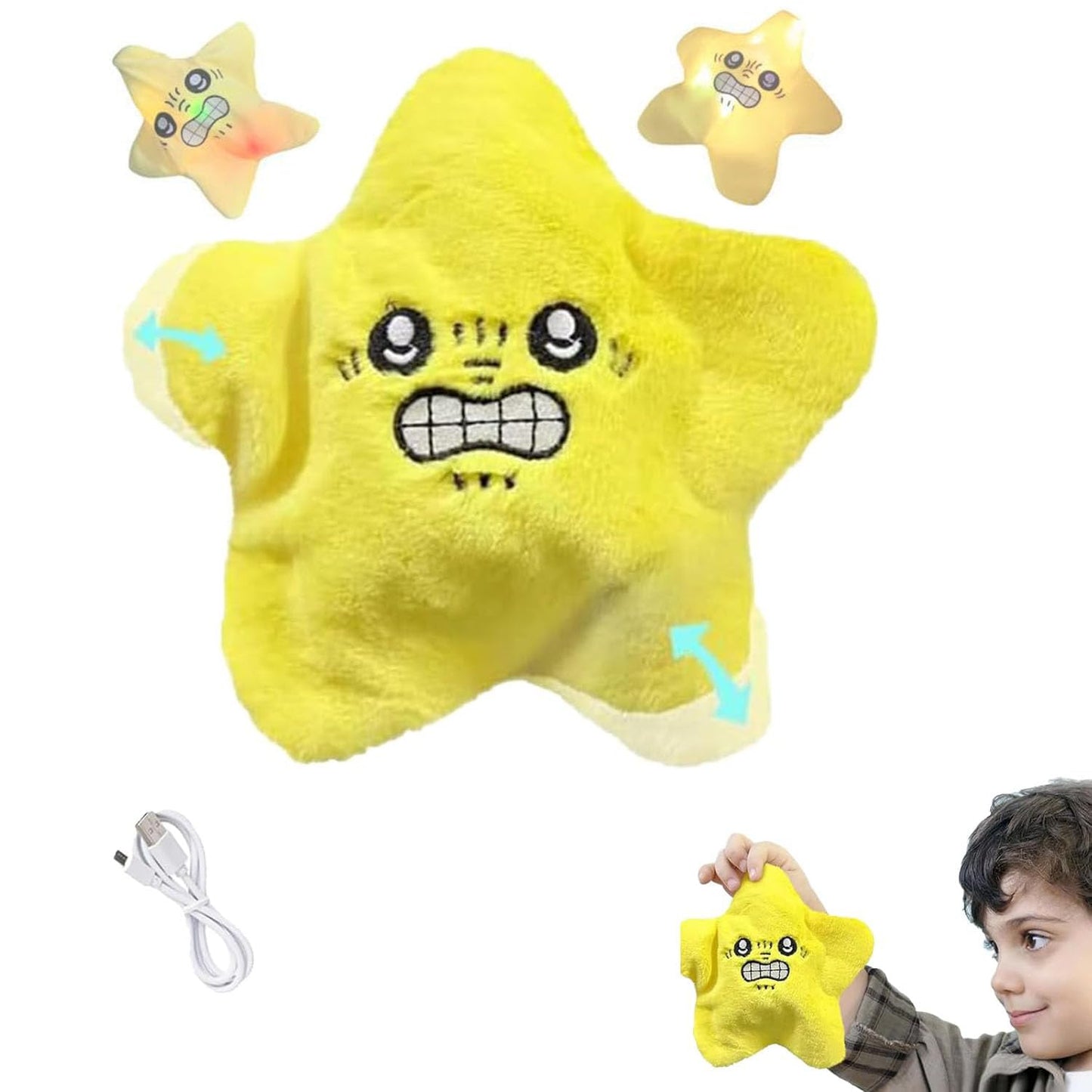 Angry Star Plush Moving, 8in Angry Starfish Toy, Angry Star Car Plush(Yellow)